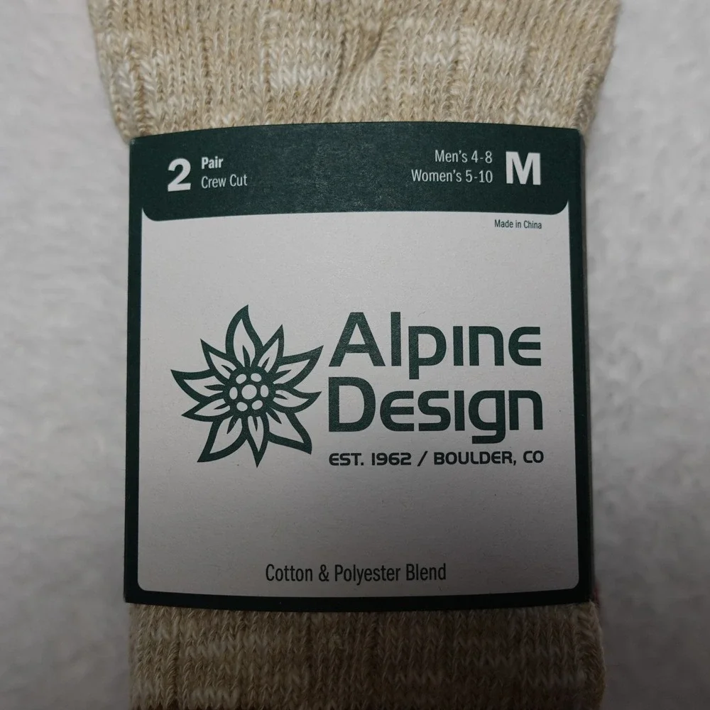 APCK OF 2 Alpine Design Ragg Hiker Socks Adult Medium Multicolor Crew Cut NEW